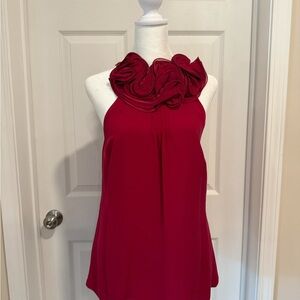 Ann Taylor Rich Red Floral Neck Blouse